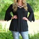 Plus Size Blouse Fashion Front Cross Women Tops Long Flare Sleeve Casual Soft Shirt Blouse blusas mu