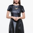 Black Plain Round Neck Short Sleeve Women\'s Day Dress (Plus Size Available)