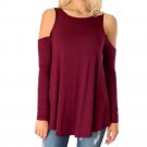Women\'s Round Neck Long Sleeve T-shirt Strapless Loose Blouse Plus Size Tops