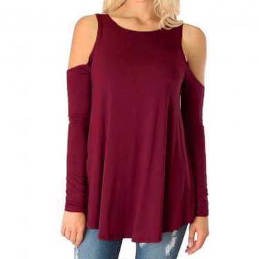 Women\'s Round Neck Long Sleeve T-shirt Strapless Loose Blouse Plus Size Tops