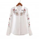 Autumn White and Striped Embroidered Women Casual Shirts Flower Pattern Long sleeve Square Collar La