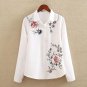 Autumn White and Striped Embroidered Women Casual Shirts Flower Pattern Long sleeve Square Collar La