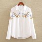 Autumn White and Striped Embroidered Women Casual Shirts Flower Pattern Long sleeve Square Collar La