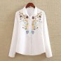 Autumn White and Striped Embroidered Women Casual Shirts Flower Pattern Long sleeve Square Collar La