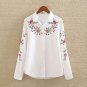 Autumn White and Striped Embroidered Women Casual Shirts Flower Pattern Long sleeve Square Collar La