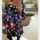 5XL Autumn Winter 2017 Women Casual Print Cartoon Christmas Tree Mini Loose Dress Casual A-Line Dres