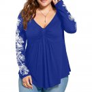 Plus Size Summer Lady Flowers Womens Long Sleeve T-shirt Casual Top Blouse
