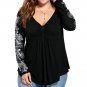 Plus Size Summer Lady Flowers Womens Long Sleeve T-shirt Casual Top Blouse