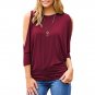 Women\'s Round Neck 3/4 Sleeve T-shirt Strapless Loose Blouse Plus Size Tops