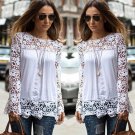 S-7XL Large Size Fashion Women Lace Long Sleeve Chiffon Blouses Shirt Crochet Blusa Tops Blusas Femi