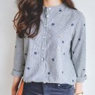 Ladies Leaves Embroidery Autumn Blouses Long Sleeve Chic Striped Shirt Women Cotton Office Shirts Pl