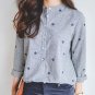 Ladies Leaves Embroidery Autumn Blouses Long Sleeve Chic Striped Shirt Women Cotton Office Shirts Pl