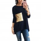 Nice Breif T-Shirts Women\'s Asymmetric O Neck Long Bottoming Tunic T Shirts with Sequined Tshirts T