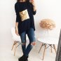 Nice Breif T-Shirts Women\'s Asymmetric O Neck Long Bottoming Tunic T Shirts with Sequined Tshirts T