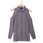 Women off shoulder long shirts sexy chiffon tops turn down collar blouse long sleeve casual plus siz