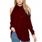 Women off shoulder long shirts sexy chiffon tops turn down collar blouse long sleeve casual plus siz