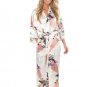 Brand New Black Women Silk Kimono Robes Long Sexy Nightgown Vintage Printed Night Gown Flower Plus S