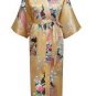 Brand New Black Women Silk Kimono Robes Long Sexy Nightgown Vintage Printed Night Gown Flower Plus S