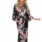 Brand New Black Women Silk Kimono Robes Long Sexy Nightgown Vintage Printed Night Gown Flower Plus S