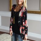Autumn Women Casual Outwear Boho Irregular Long Sleeve Wrap Cardigans Loose Floral Print Basic Coats
