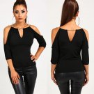 Fashion Women Loose Summer Casual Off Shoulder Blouse Shirt Tops Black Half Sleeve Hollow Out Blouse
