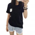 Women T Shirt 2015 Summer Style T-shirt Print Middle Finger Pocket Cat Harajuku O-neck Short Sleeve 