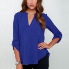 2017 Women V Neck Solid Chiffon Blouse Spring Sexy lady Long Sleeve Blusa Fashion Blouses Shirt Tops