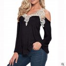Plus Size M-5xl New Woman T-shirt Loose V-neck Sexy Long Sleeve T-shirts Fashion Strapless Lace Stit