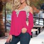 Plus Size M-5xl New Woman T-shirt Loose V-neck Sexy Long Sleeve T-shirts Fashion Strapless Lace Stit