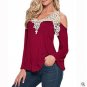 Plus Size M-5xl New Woman T-shirt Loose V-neck Sexy Long Sleeve T-shirts Fashion Strapless Lace Stit