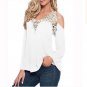 Plus Size M-5xl New Woman T-shirt Loose V-neck Sexy Long Sleeve T-shirts Fashion Strapless Lace Stit