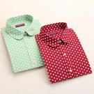 Dioufond Polka Dot Shirt Women Long Sleeve Blouse Cotton Plus Size Ladies Tops Turn-Down Collar Wome
