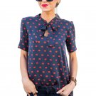 2017 Chiffon Blouse New Fashion Red Lips Printed Shirt Women Casual Lace up Short Sleeve Women Blous