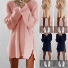 Brand New 2017 Spring Winter Dress Casual Sexy Loose Blue Beige Pink Dress Plus Size Zipper Sweater 