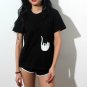 H149 Funny Middle Finger White Cat in Pocket T-shirts Harajuku Short Sleeve T Shirt Women Plus Size