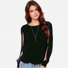 Hot Sale Fashion Plus Size Multi-style Women\'s Solid Loose O-Neck Chiffon Shirt  Long Sleeved  Cand