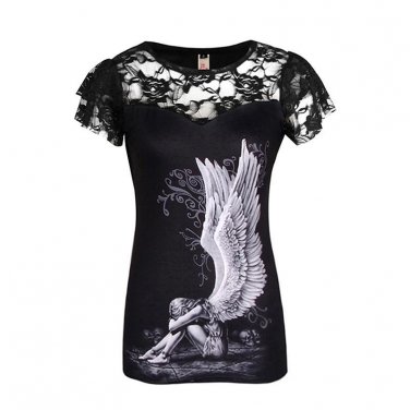 Plus Size 5XL Summer Women T-Shirt Short Sleeve O Neck Print Skull Female Tops Bodycon Slim Fit Rock