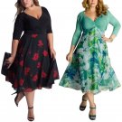 Sexy Women Floral Print Short Sleeve Dress V-neck Evening Party Sundress Dresses Plus Size 5XL JL