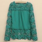 Plus Size 4XL 5XL 2015 new Spring Autumn  women long-sleeved chiffon blouse hollow flower Lace Blous