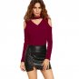 Grey T Shirt Women Long Sleeve Cold Shoulder Tops 2017 Autumn Loose Tees Sexy Ladies Plus Size O Nec