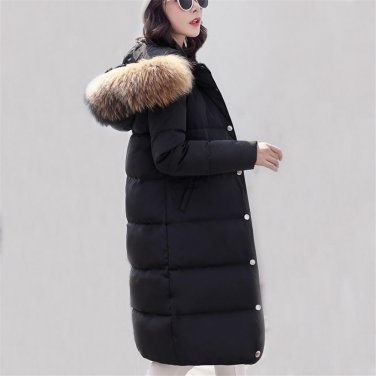 New Winter Women White Duck Down Jacket Hooded Warm Thick Down Parka Coat Female Large Fur Collar Lo