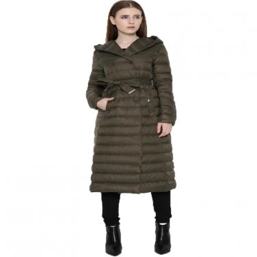 Thin White Duck Down Jacket Mujer 2017 New Women Slim Belt Medium Long Hooded Long Sleeve Plus Size 