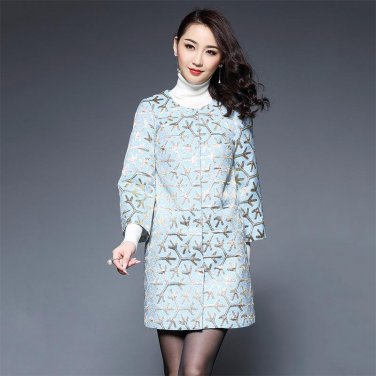 Plus size S-5XL 2017 spring snowflake embroidered Trench coat women o-Neck jacquard outerwear women\