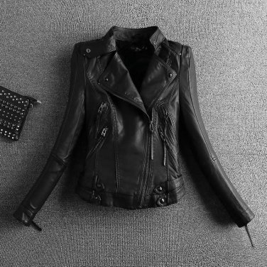 Women Leather Jacket 2017 New Plus Size M-3XL Women Motor Jackets Solid Slim PU Leather Motorcycle J