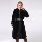 Winter Women Vintage Trench Coat Thick Black Faux Fur Artificial Leather Patchwork Belt Female Outwe