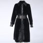 Winter Women Vintage Trench Coat Thick Black Faux Fur Artificial Leather Patchwork Belt Female Outwe