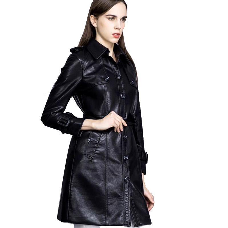 Leather Jacket Women Jaqueta De Couro Feminina Plus Size Trench Coat PU Leather Women\'s Long Korean