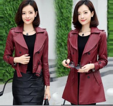 Women High Quality black leather jacket Plus Size Fashion leather Clothes womens leather trench coat