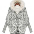 spring New 2014 Women Faux Fur Collar Hood Cardigan Sweater Coat Real Rabbit Fur Pocket Plus Size Ba