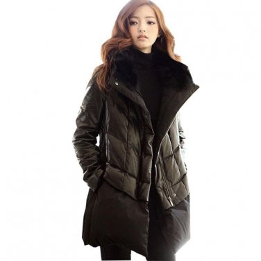 PU Leather Down Cotton Parka Plus size Fur collar Thick Winter Jacket Women New 2017 Coat Female Fea
